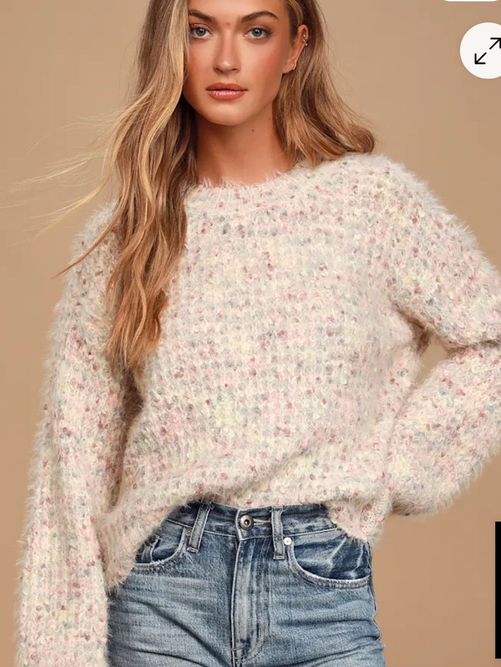 LUSH Lovely Time Blush Pink Fuzzy Knit Sweater LARGE